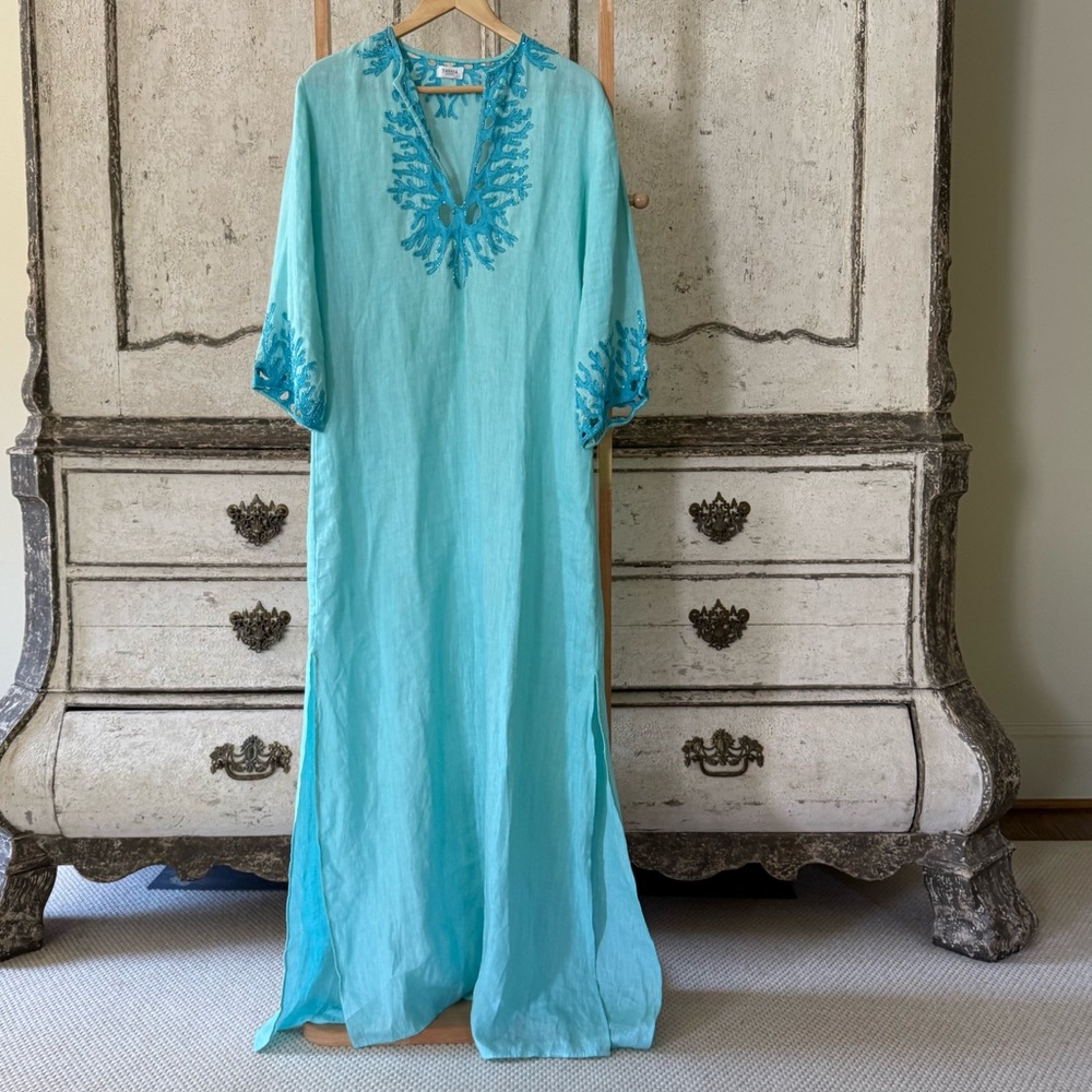Tasha Light Blue Embroidered Maxi Dress